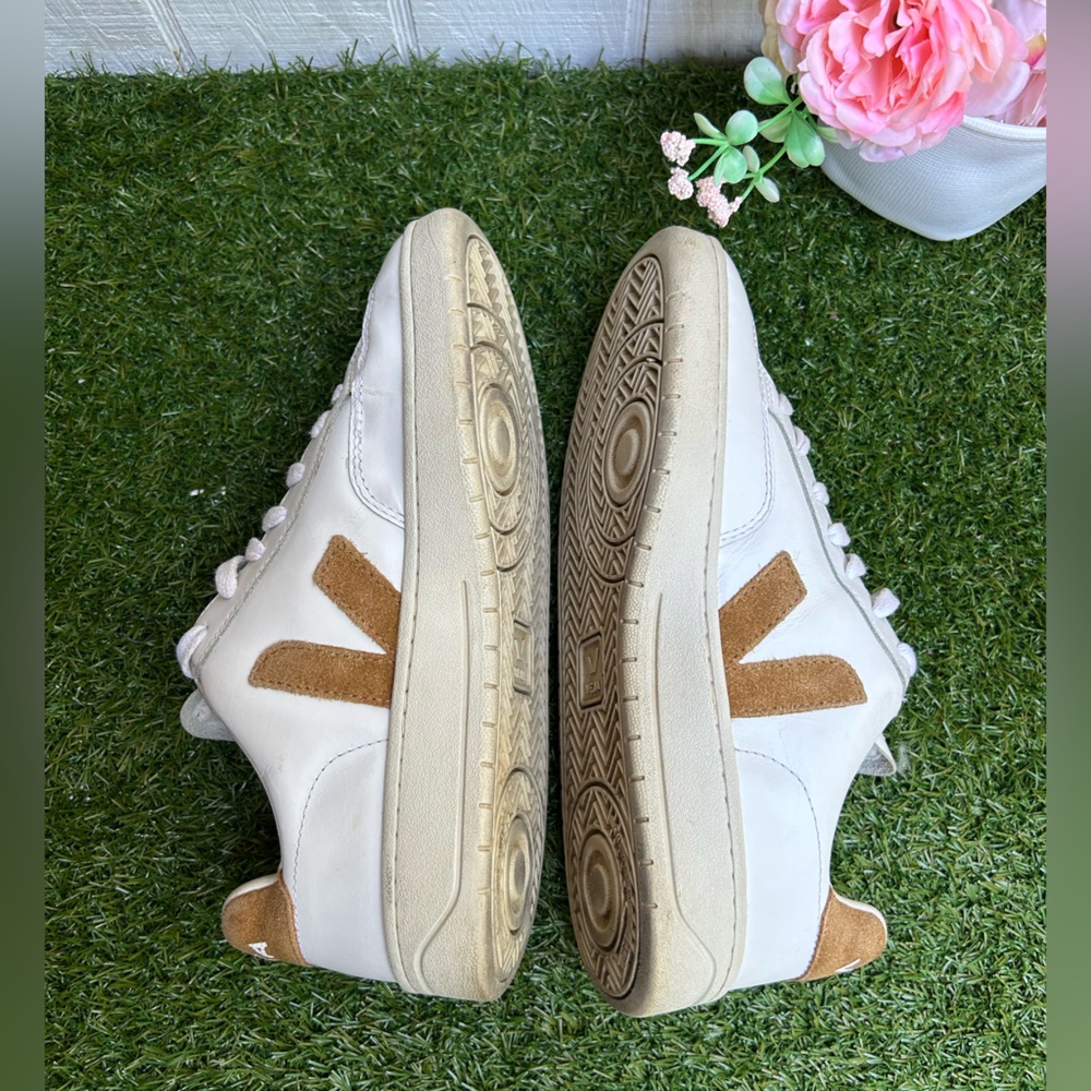 VEJA V 90 SNEAKERS IN WHITE AND CAMEL LEATHER women size 8 - Picture 9 of 16